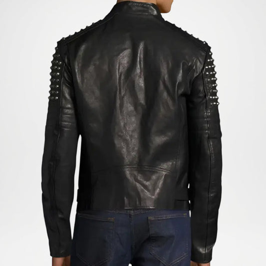 Leather Biker Jacket Mens Black Genuine Classic