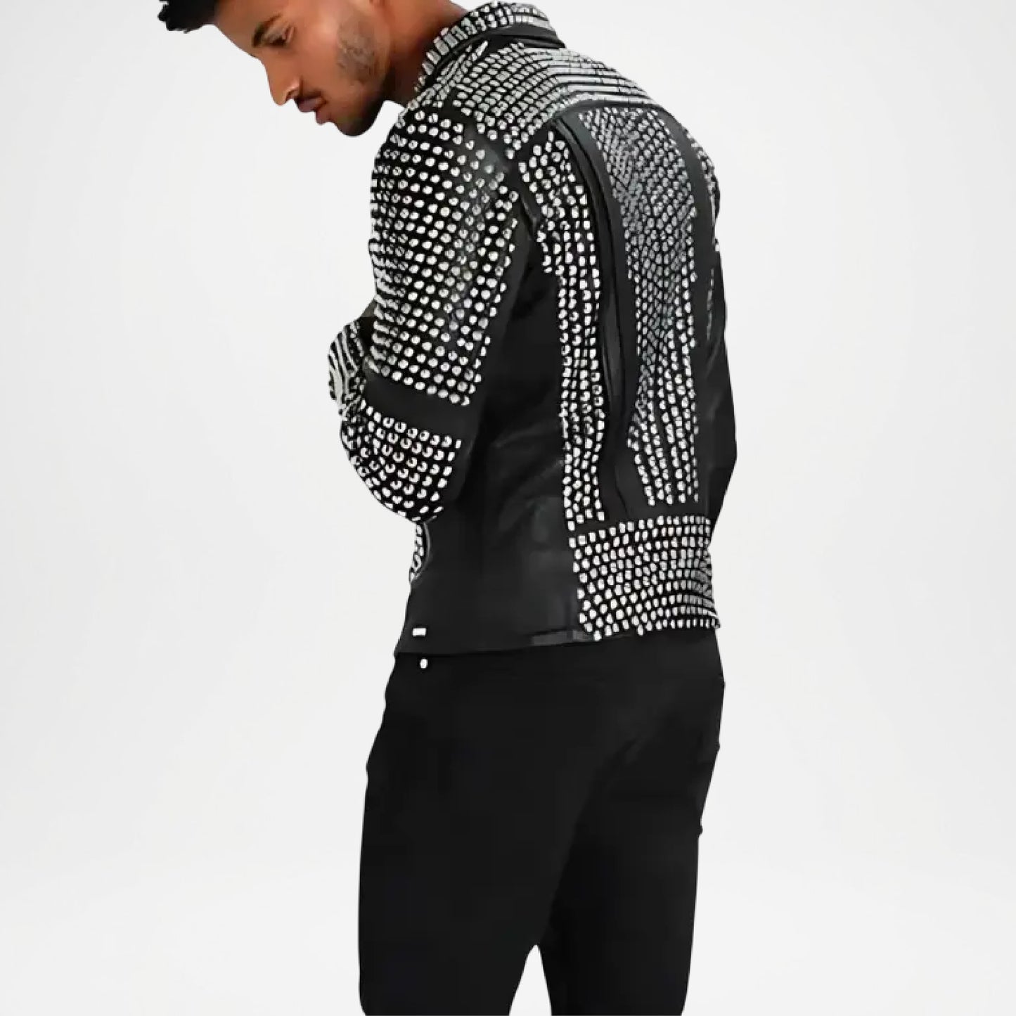 Black Studded Leather Jacket for Men