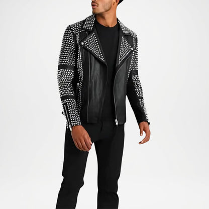 Black Studded Leather Jacket for Men