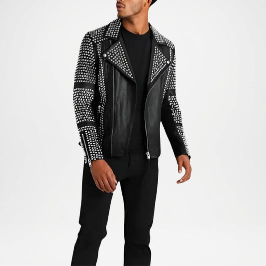 Black Studded Leather Jacket for Men