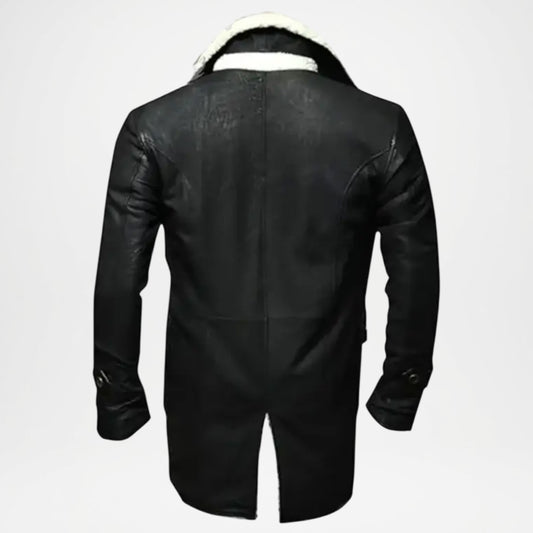 Black Shearling Leather Coat for Men