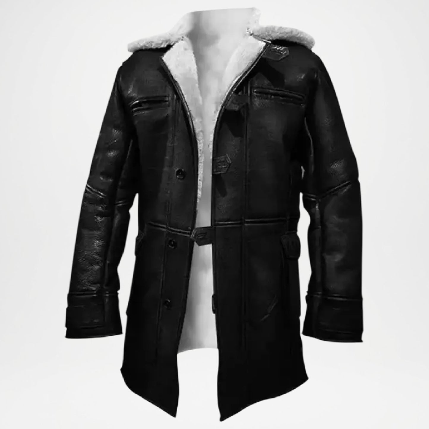 Black Shearling Leather Coat for Men