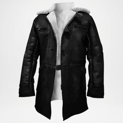 Black Shearling Leather Coat for Men