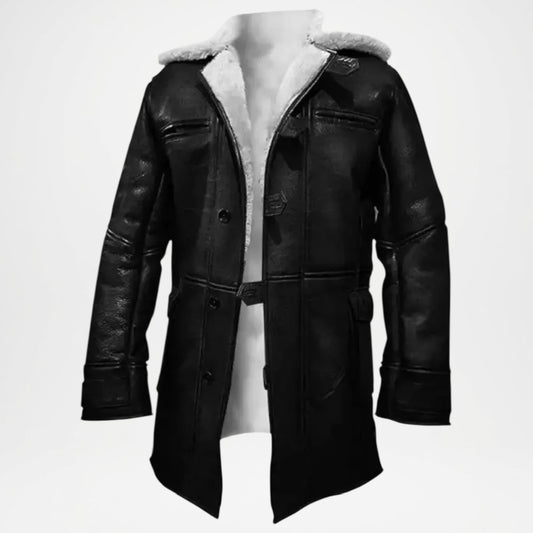 Black Shearling Leather Coat for Men
