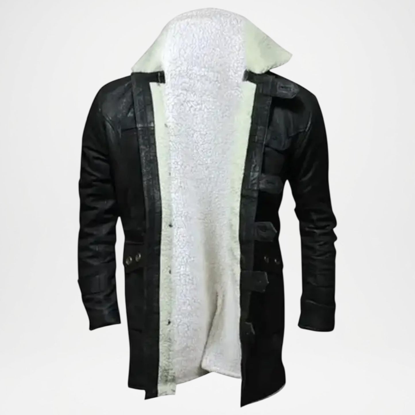 Black Shearling Leather Coat for Men