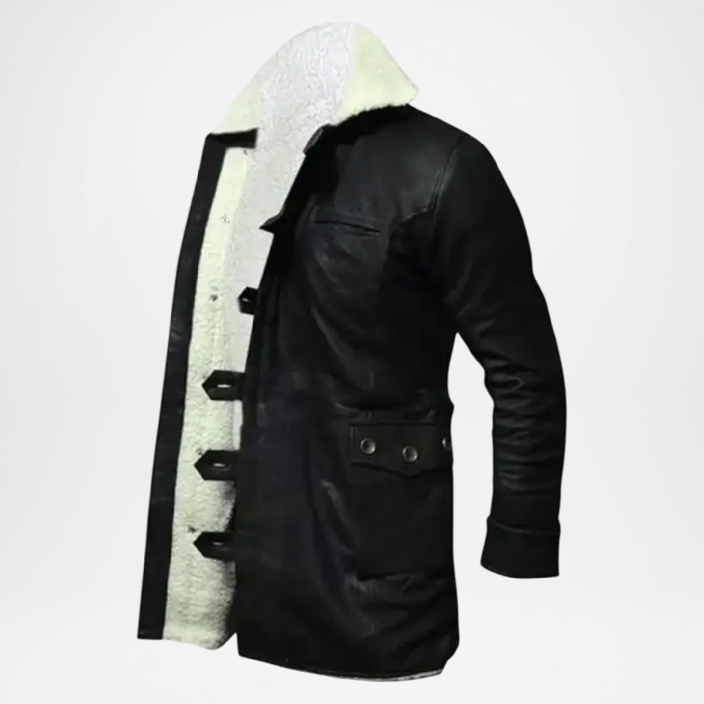 Black Shearling Leather Coat for Men