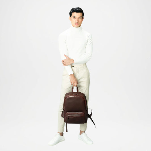 Philos Brown Leather Backpack for Men