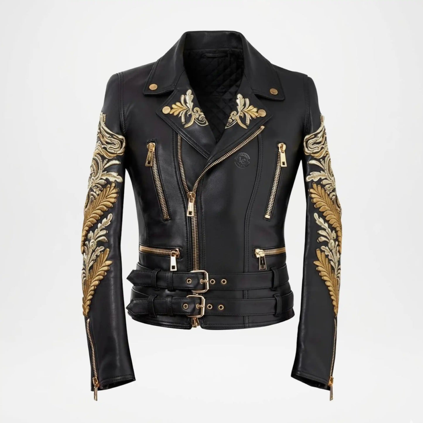 Gold Embroidered Biker Jacket for Women