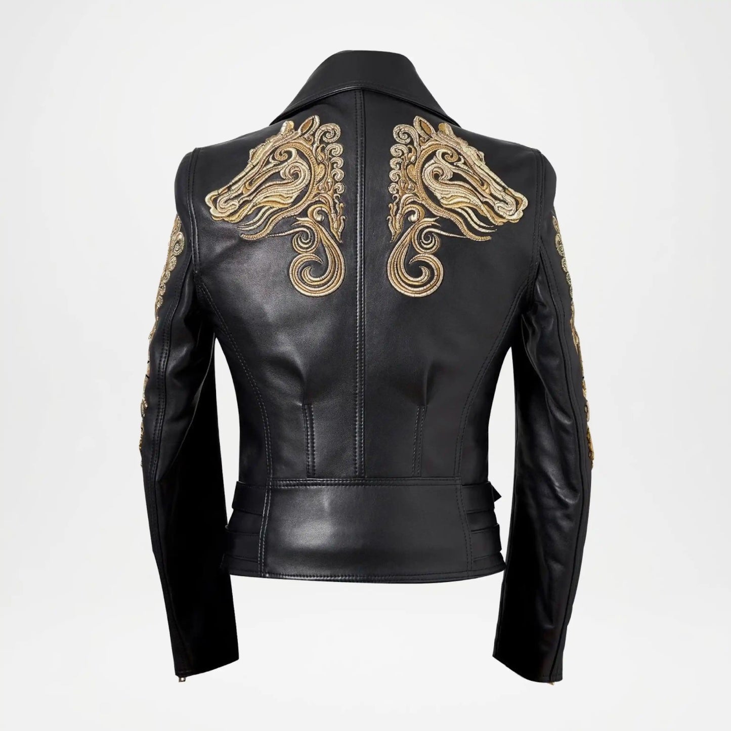 Gold Embroidered Biker Jacket for Women