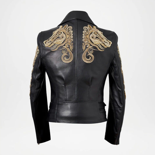 Gold Embroidered Biker Jacket for Women