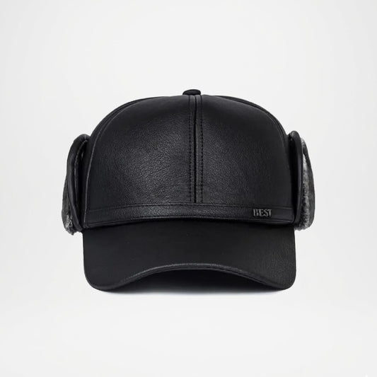 Men’s Leather Baseball Cap with Lined Earflaps