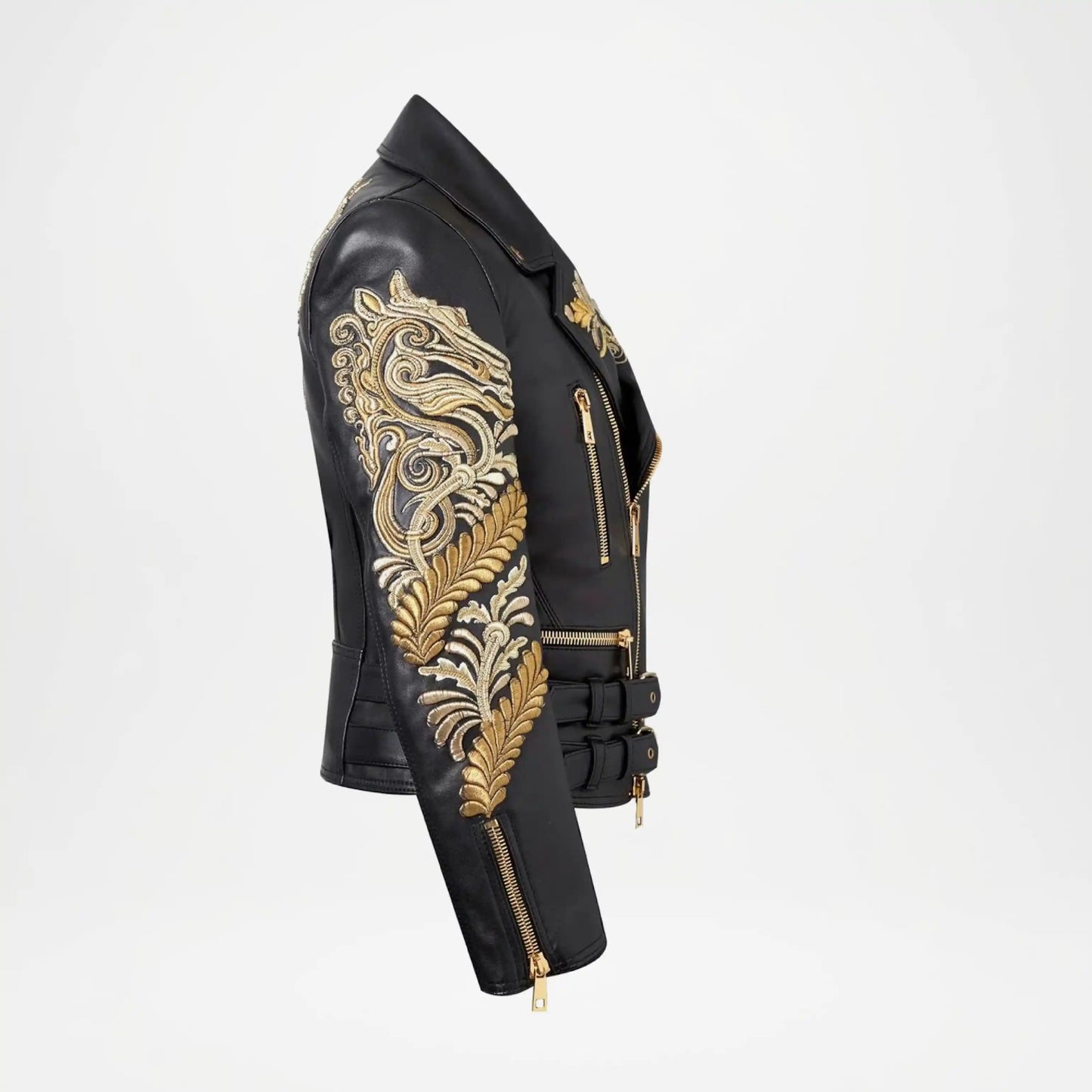 Gold Embroidered Biker Jacket for Women