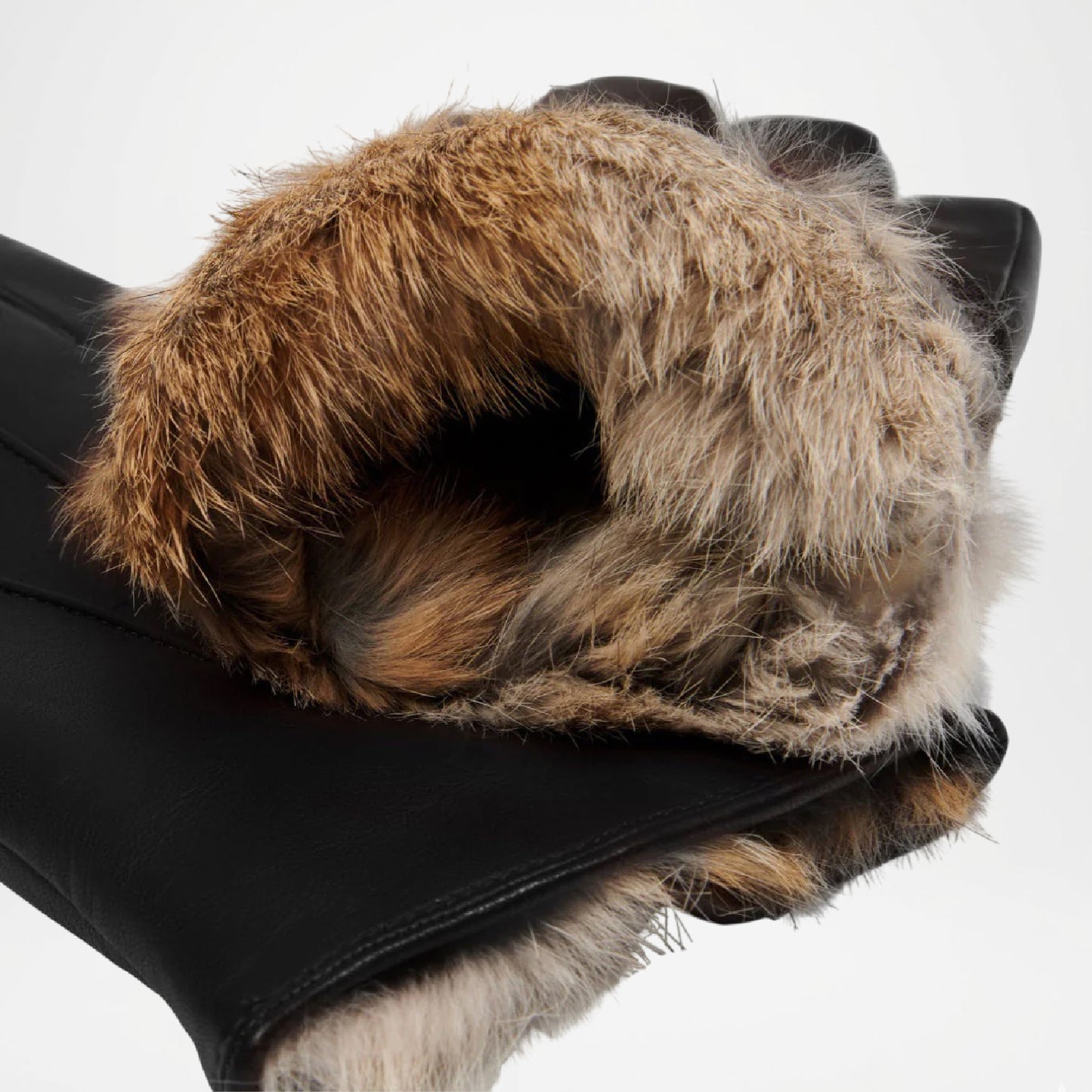 Francesca Black Italian Lambskin Leather Gloves with Rabbit Fur Lining