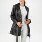 Women’s Black Leather Trench Coat Longline Classic Style