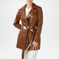 womens brown leather overcoat elegant style