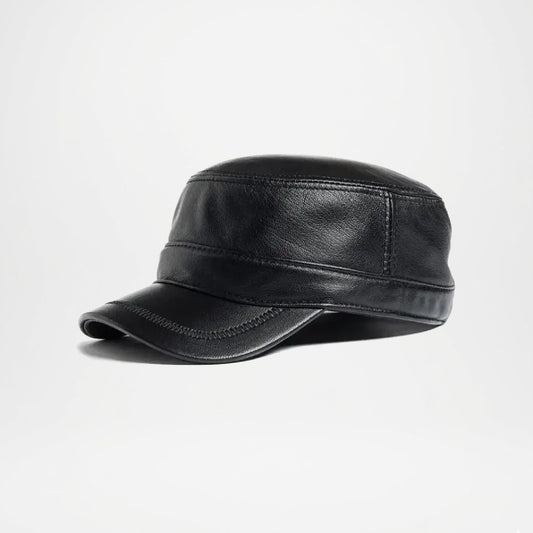 Plain Genuine Cowhide Leather Army Cap for Men