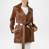 womens brown leather trench coat reve style