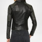Black Leather Biker Jacket Studded Rebel Moto Style