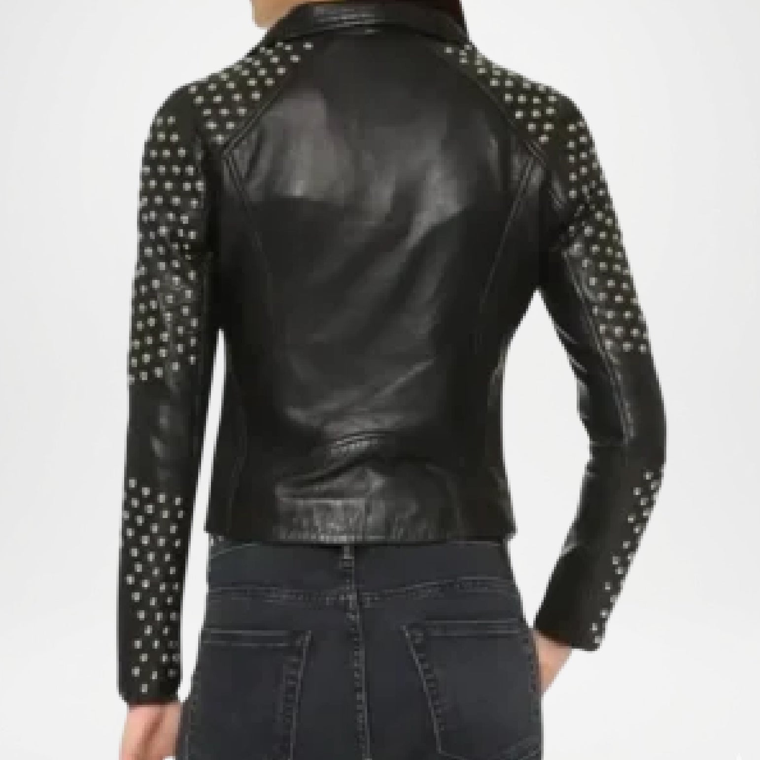 Black Leather Biker Jacket Studded Rebel Moto Style