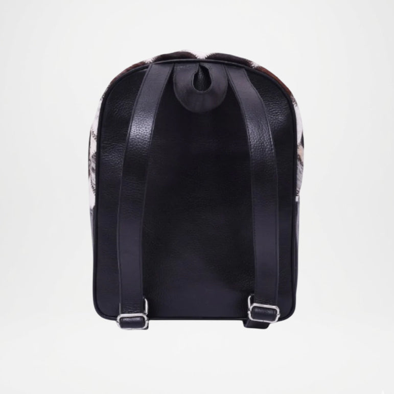 Black backpack with floral pattern on a white background