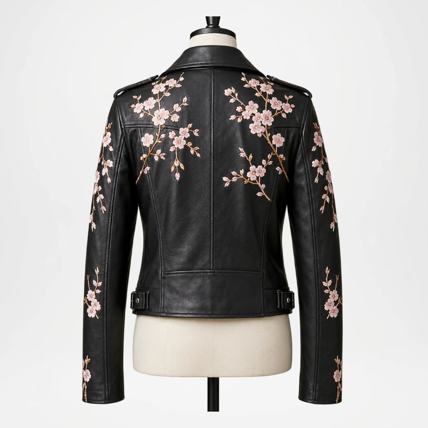 Floral Leather Biker Jacket for Women