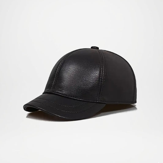 Plain Genuine Cowhide Leather Baseball Cap for Men