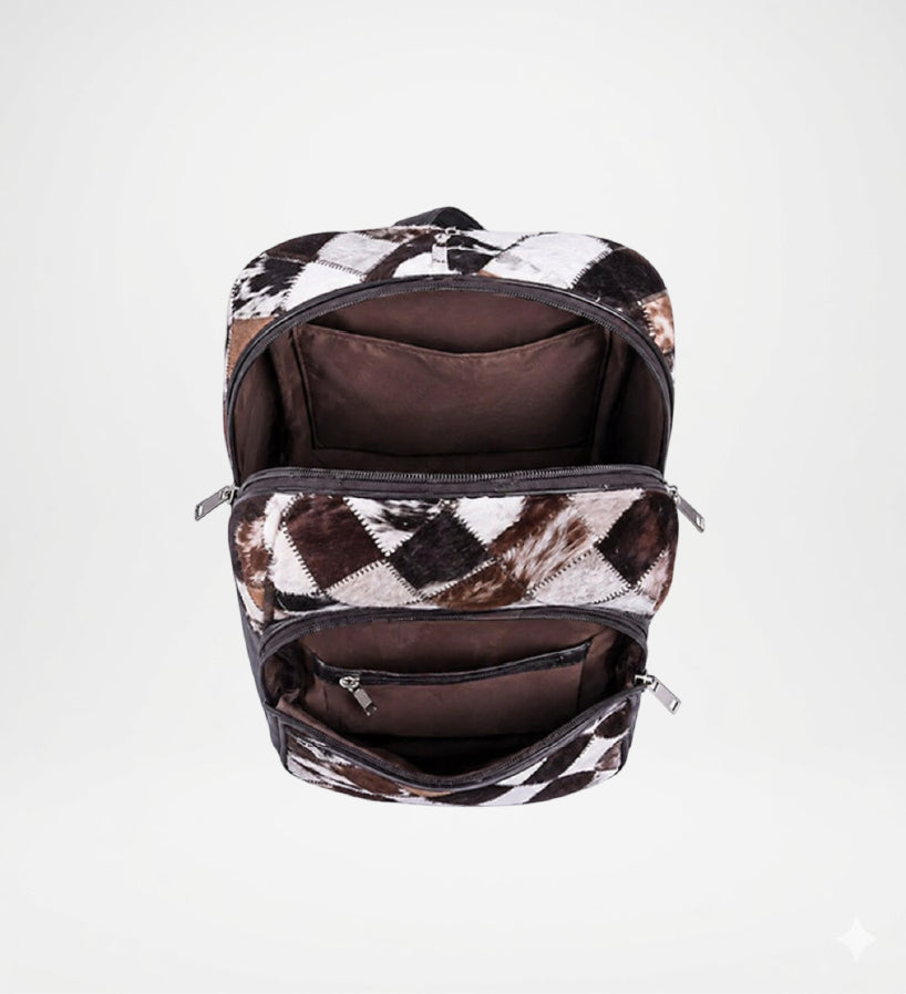 Backpack with brown and white pattern 