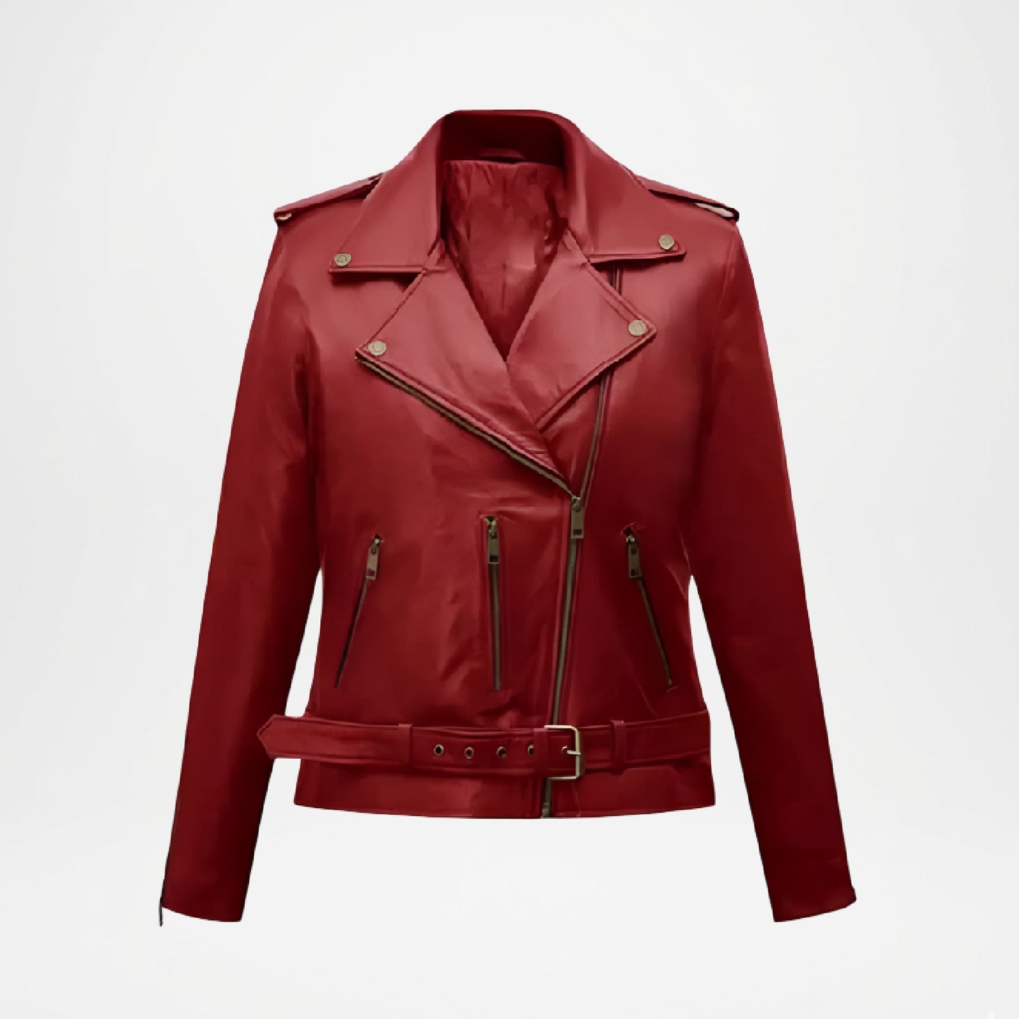 Women’s Red Leather Biker Jacket 
