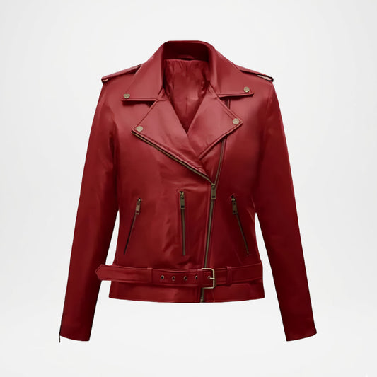 Women’s Red Leather Biker Jacket 