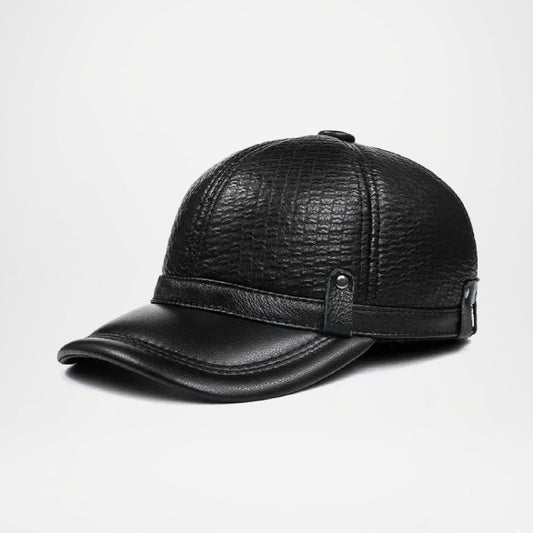 Plain Genuine Leather Army Cap for Men