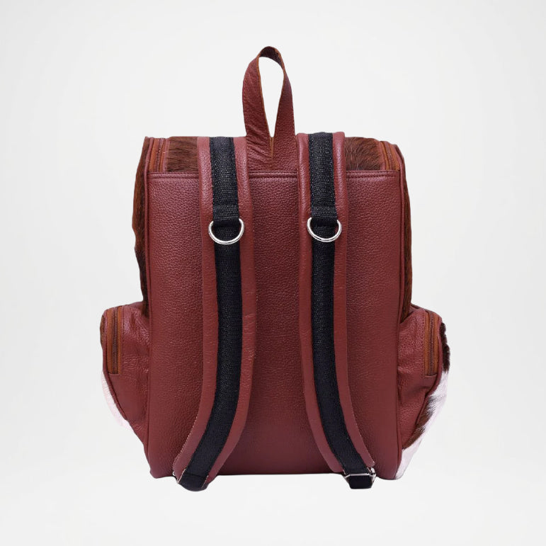 Brown Cowhide leather backpack with black straps