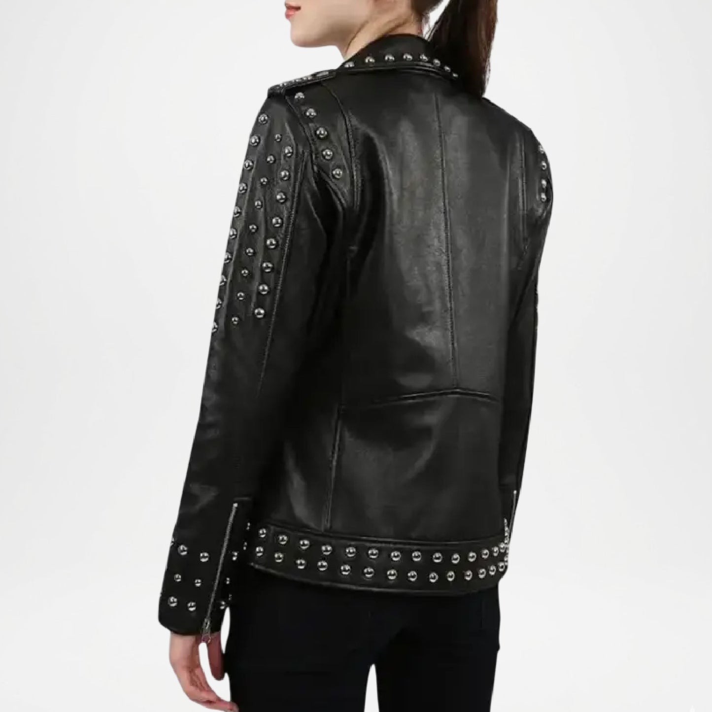 Black leather jacket with studs back view