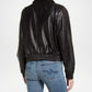 Women’s Black Leather Bomber Jacket Utility Street Outerwear