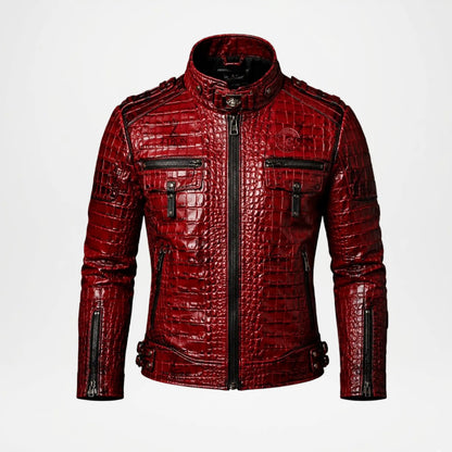 Red Crocodile Leather Jacket for Men