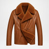brown double breasted leather jacket