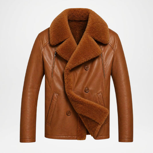 brown double breasted leather jacket