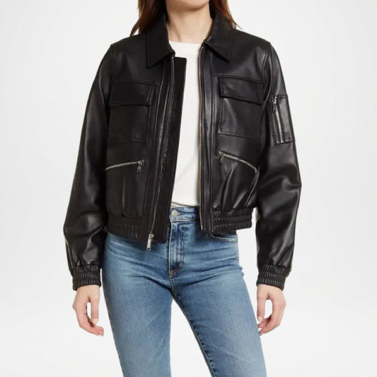 Uma Women’s Black Leather Bomber Jacket