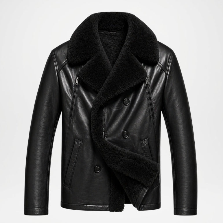  Black Double Breasted Leather Jacket
