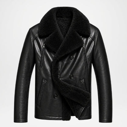  Black Double Breasted Leather Jacket