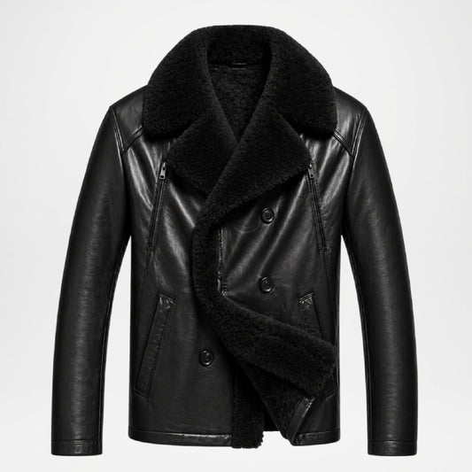 Black Double Breasted Leather Jacket