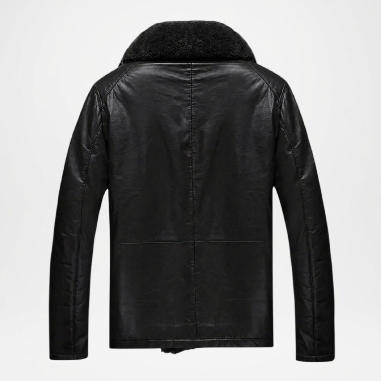 double breasted leather jacket black