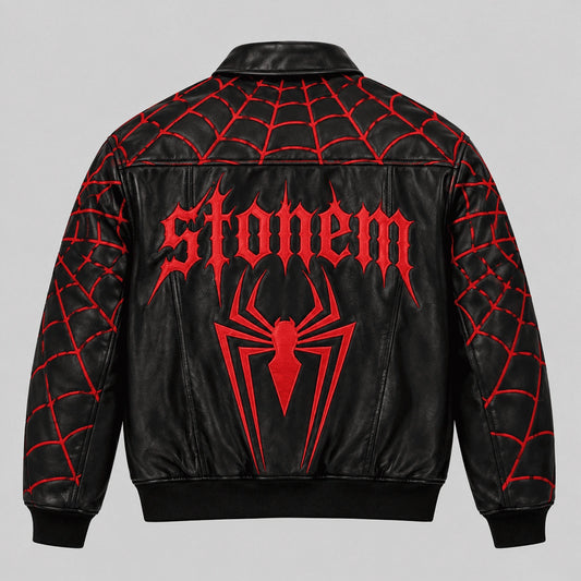 Spider Web Leather Jacket back view
