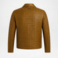 Men's Woven Leather Bomber Jacket | Tan Brown Genuine Leather