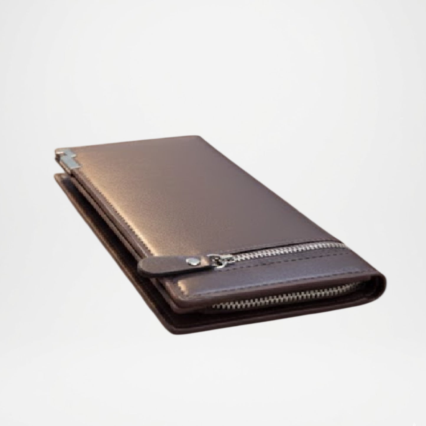 Classic Brown PU Leather Zipper Wallet for Men