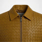 Men's Woven Leather Bomber Jacket | Tan Brown Genuine Leather