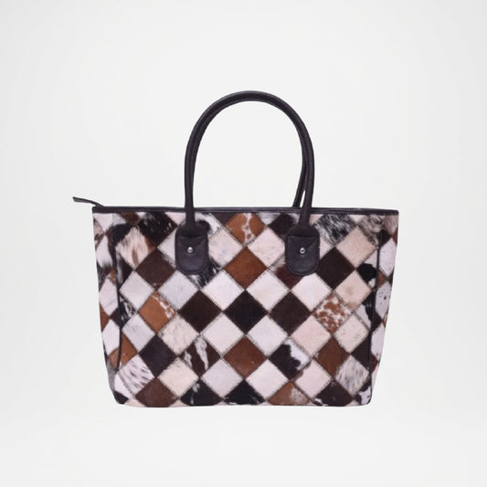 Cowhide Tote Bag – Leather Handled Handcrafted Patchwork Designer Bag