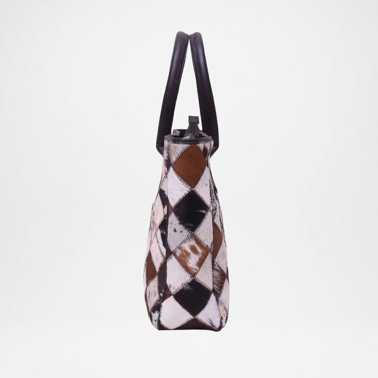 Cowhide Tote Bag – Leather Handled Handcrafted Patchwork Designer Bag