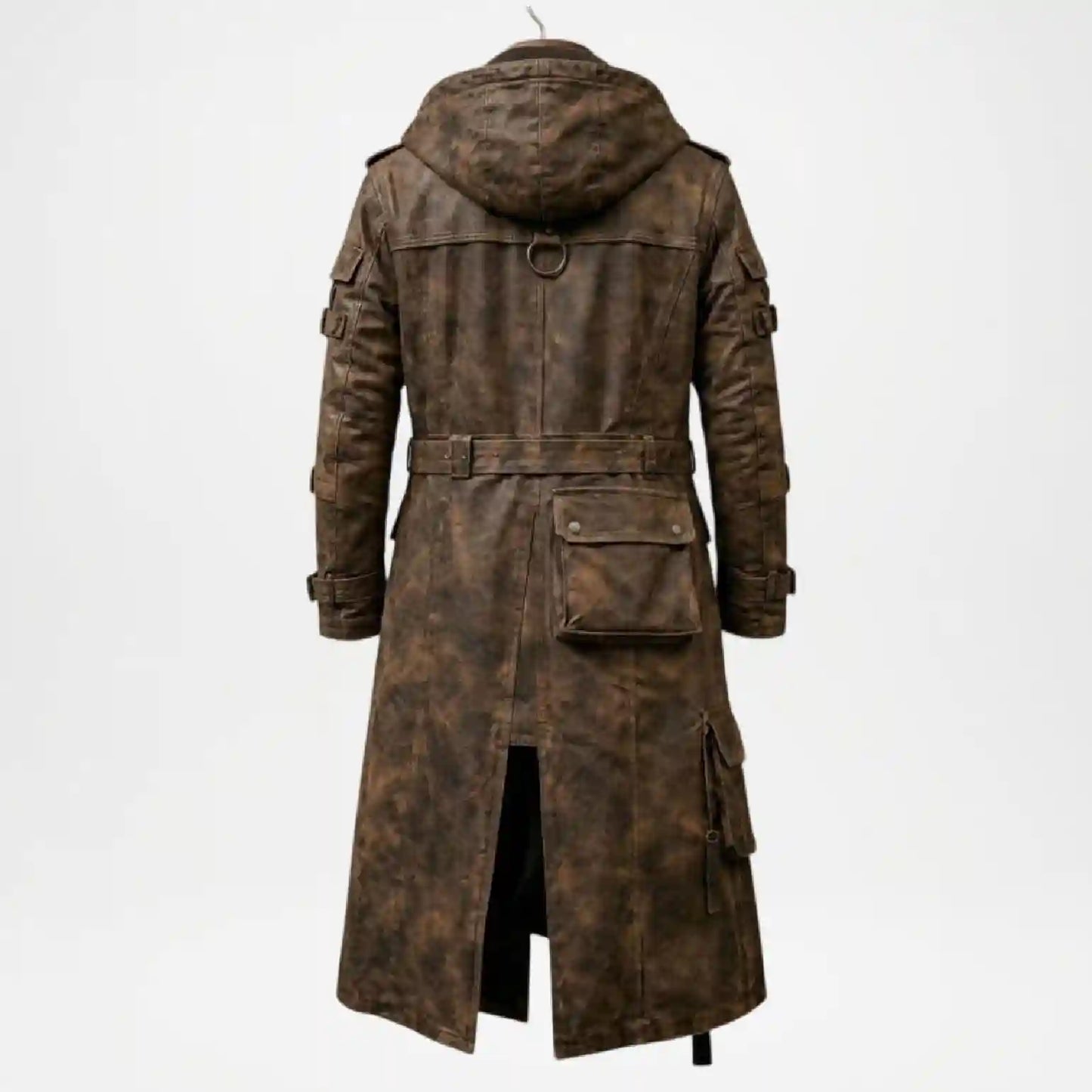 Vintage Trench Coat for Men | Distressed Leather Long Coat
