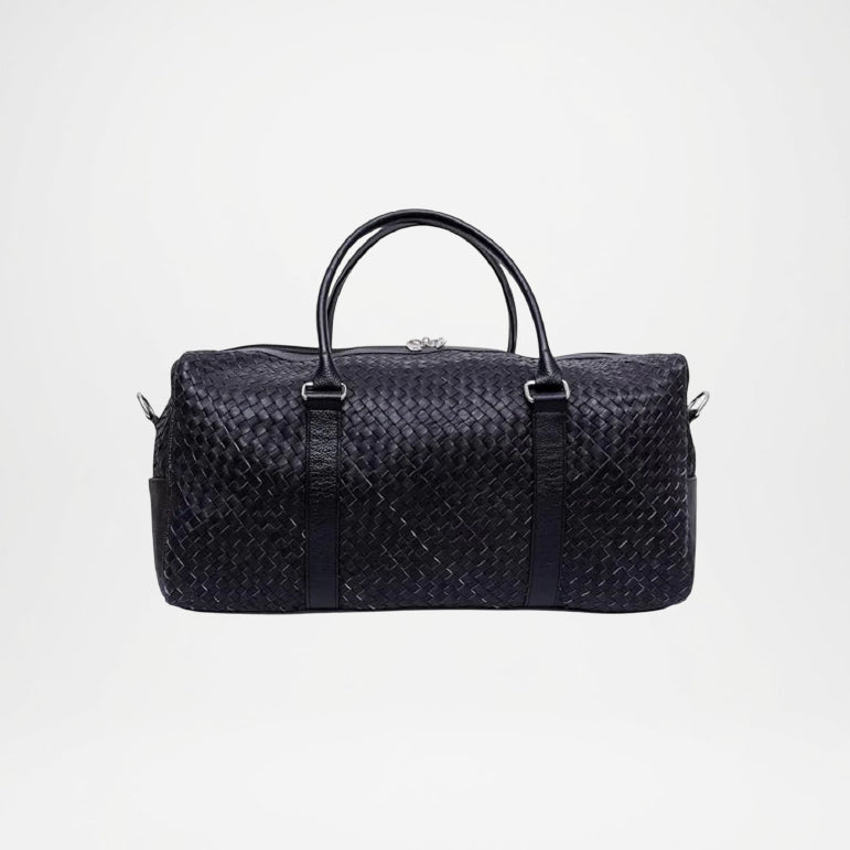 Black woven duffel bag