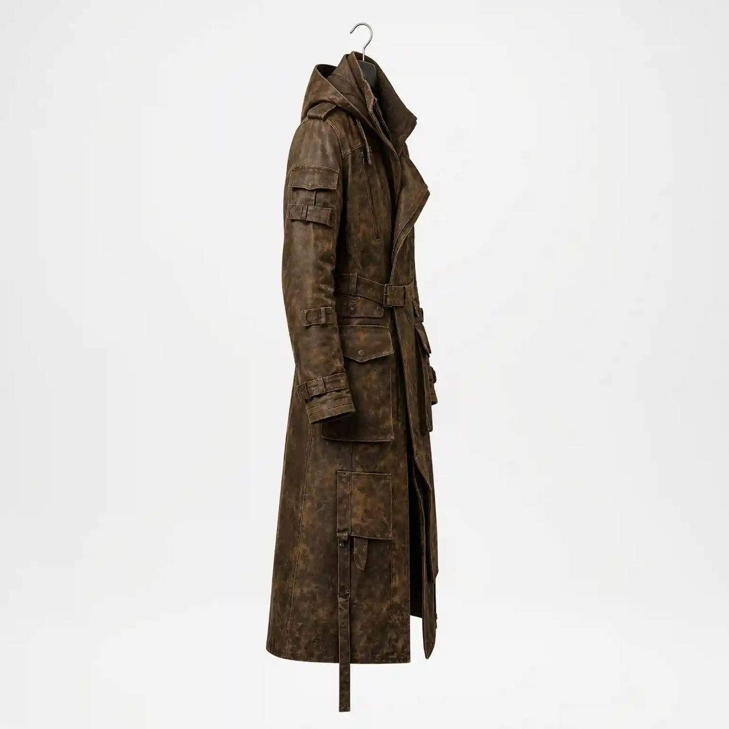 Vintage Trench Coat for Men | Distressed Leather Long Coat